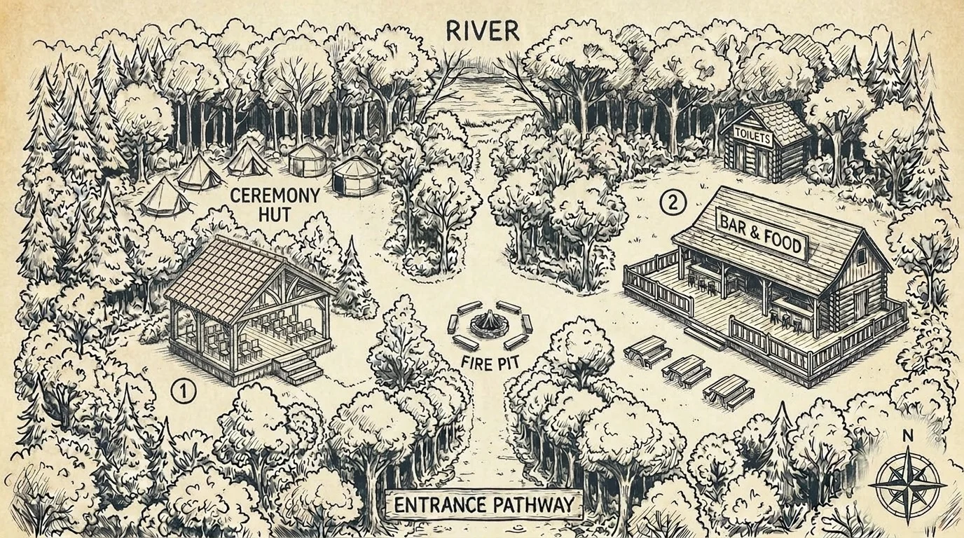 Candleston Woods site plan showing the layout of the venue